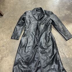 Women’s Leather Black Long Coat With Buttons 