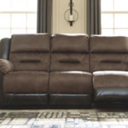New Reclining Brown Fabric And Leather Sofa Couch 