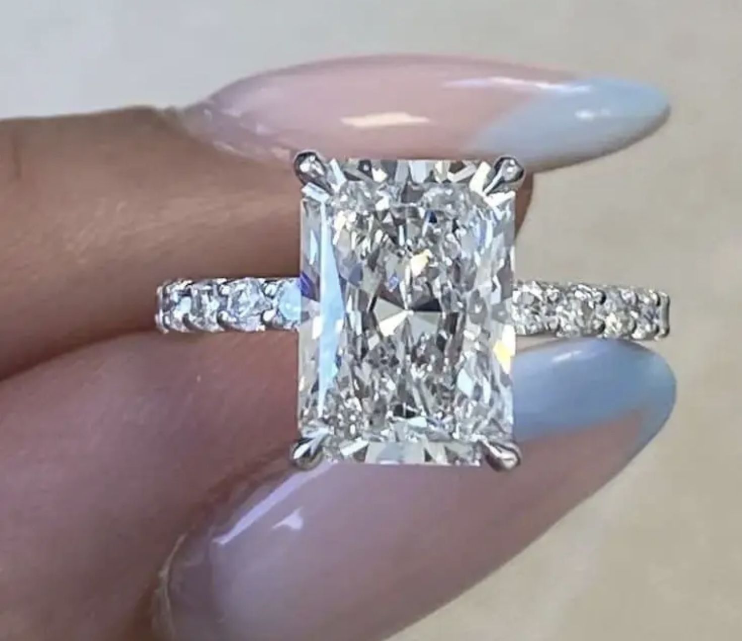 *** 4.09 Carat IGI Certified Lab Grown Radiant Diamond Ring 18k White Gold  size 5.5 ***