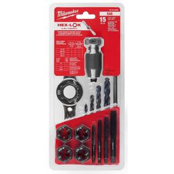 Milwaukee SAE Tap and Die Set w/Hex-LOK 2-in-1 Handle -15-Piece - (49-22-5602)