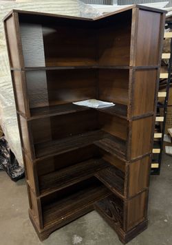 Wood Corner Book Shelf, 5 Tier 65 Inch Tall Bookshelf with Storage, Floor Standing Display Book Shelf for Living Room, Kitchen, Home Office, Rustic Br