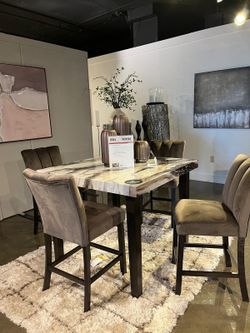 Marble-Look Counter Height Dining Set for an Elevated Feel