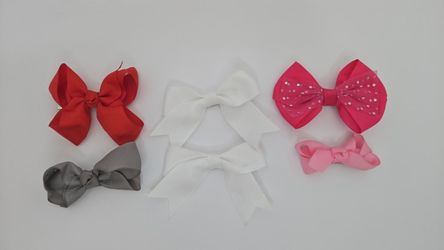 Girls' Fabric Bow Hair Clips Set, Red, Pink, White,Gray, One Size (CODE072)