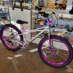 NEW SE KILLER QUAD QUADANGLE 27.5 HIGH POLISH SILVER PURPLE GEARED BIG BMX FREESTYLE WHEELIE CRUISER BIKE 