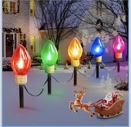 Jumbo C9 Christmas Pathway Lights Outdoor - 8.5 Feet 5 LED C9 Walkway Light, C7 Light Covered Jumbo Multicolor Bulb Christmas Lights Outdoor Decoratio