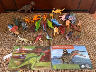 Large lot of over 25 Play Dinosaur Figures with Educational Dino Books