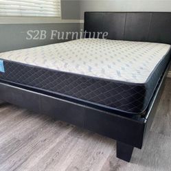 California King Size Expresso Platform Bed W Ortho Mattress 