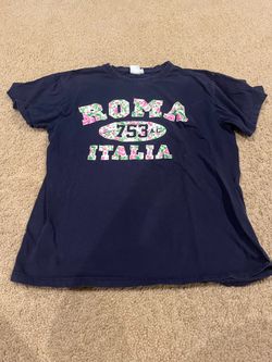 Roma tee shirt navy with pink and green floral pattern from Italy size small