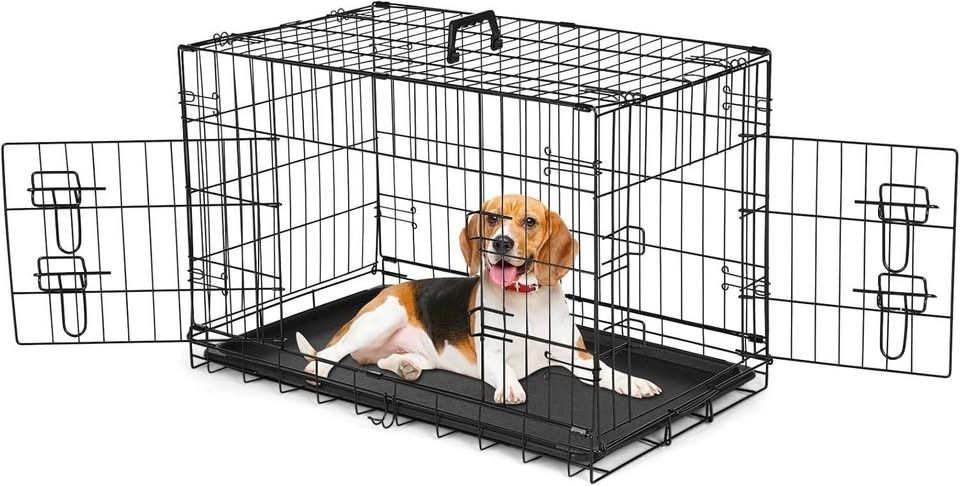 Foldable Dog Cage with Divider & Tray - Double Door, Indoor/Outdoor (Like New)