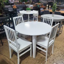 Small White Round Dining Set With Drop-Leaf