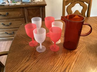 Red Pitcher $5 ,picnic Drink Ware White Red 6for $2