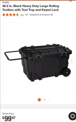 Husky 36.5in Black heavy duty large rolling toolbox with tool tray and keyed lock