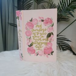 Handpainted Pink and Green Custom NLT Bible