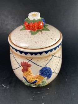 Burton & Burton Small Canister Rooster & Strawberries Design-Perfect for tea or sugar!