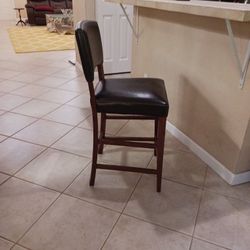 High  wooden chair dark walnut color wood leather 