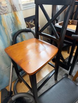 3 wooden with metal chairs