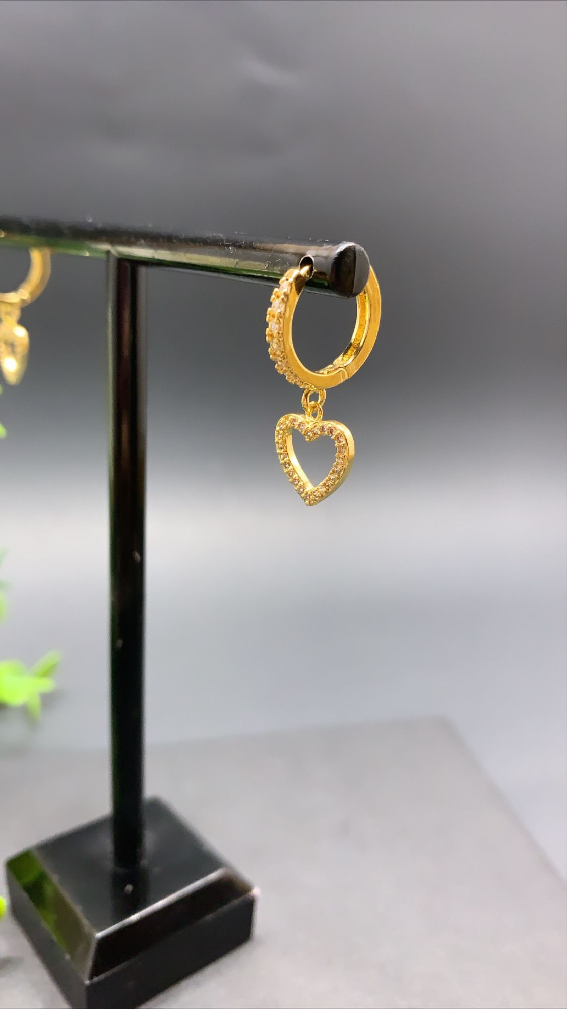 18k Gold Plated Full Rhinestone Circle Heart Clip on Huggie Hoop Earrings