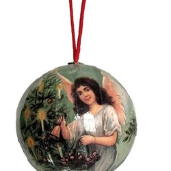 Vintage Paper Mache Victorian Angel by Christmas Tree 3" Bulb Ornament Christmas