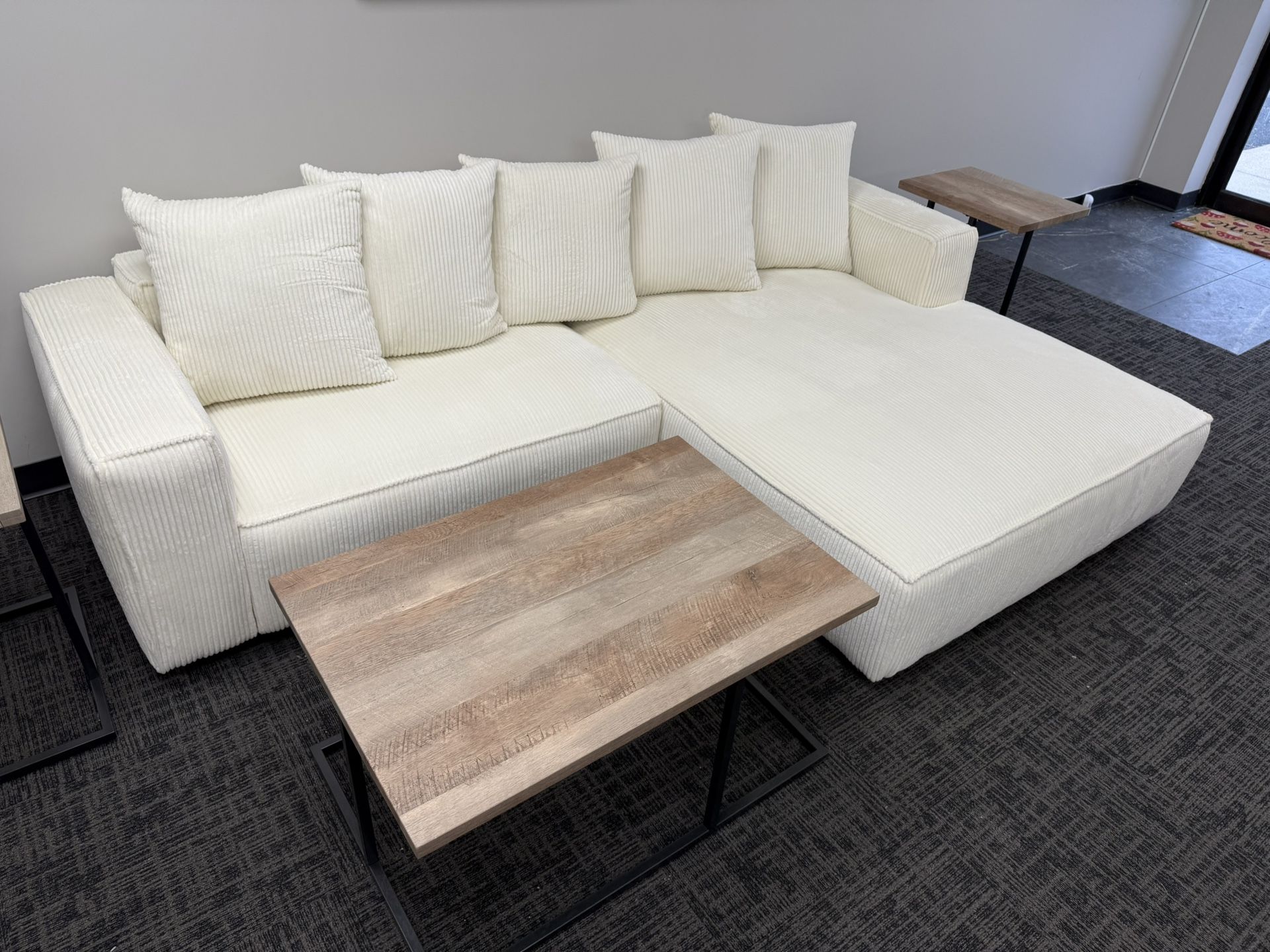 Ivory Corduroy Sectional With Chaise