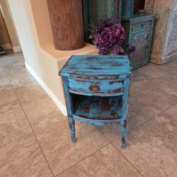 Rustic Teal Side Table 