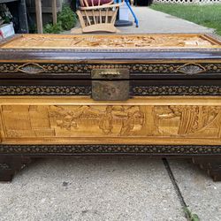 Antique Chinese Blanket Chest Luggage Box Carved Wood