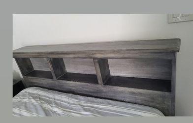 Rustic Gray Wood Bookcase Headboard