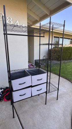 Drawers with hanging rod and shelves