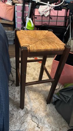 Wooden Bar Stool with Rush Woven Seat