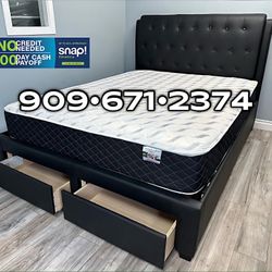 Cal King Black Euro Tufted Bed w. Drawers & Orthopedic Mattress Included 