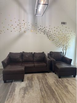 Ashley Furniture Leather Match Sofa Set + Chair/Ottoman