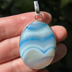925 Silver Plated Blue Botswana Agate Pendant
