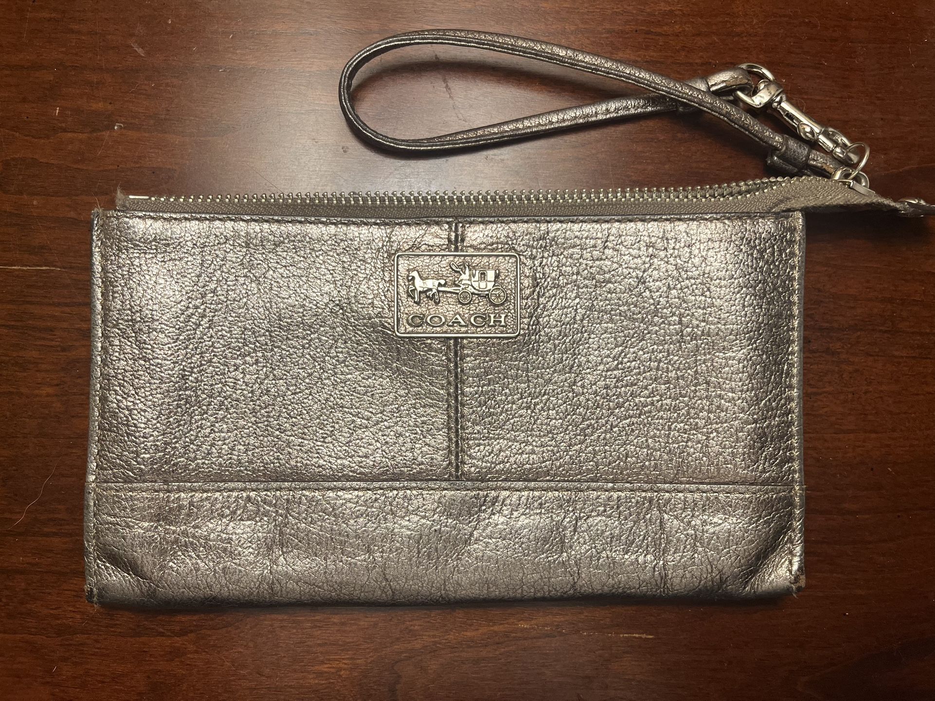 Silver Coach Wristlet