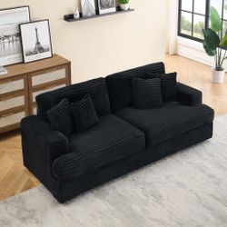 Corduroy Sofa 3 Seater Sofa Couch with 4 Toss Pillows Sleek Design Modern Comfortable for Room