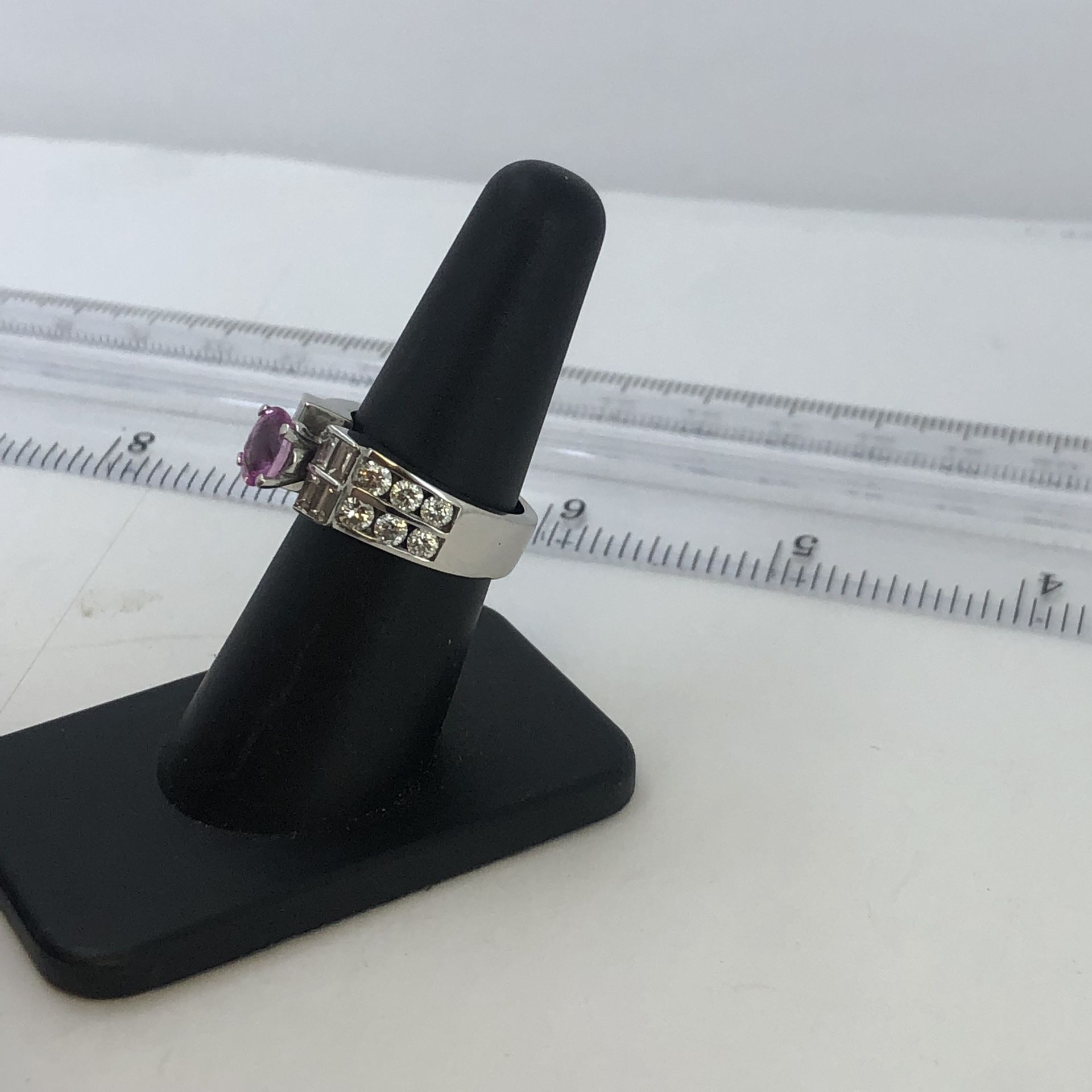 18k White Gold Link Sapphire & Diamond Ring Size 7