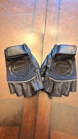Harley-Davidson Men's Medium Black Leather Fingerless Barbed Wire Gloves 97217-10VM