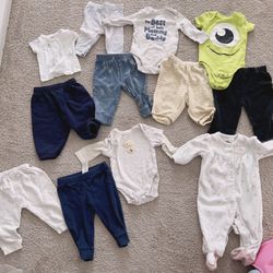 12pc baby cloth pajama top & bottom pant onesie one piece newborn - 3mon  Unisex for girl or boy  All washed with detergent and sanitizer There is one