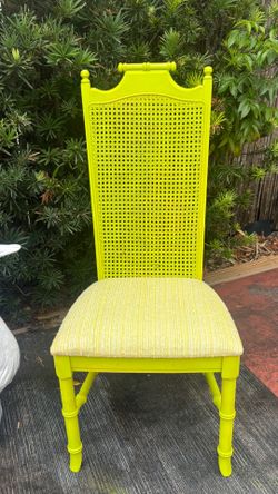 1970s  Wood Faux Bamboo Cane Dining Chair Green chartreuse
