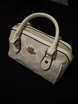 Coach Rowan Satchel White Signature Canvas with Cherry Charm – Like New