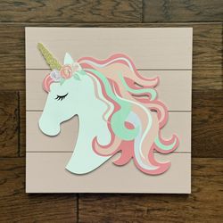Hobby Lobby Faux Wood Pink And White Unicorn Wall Decor