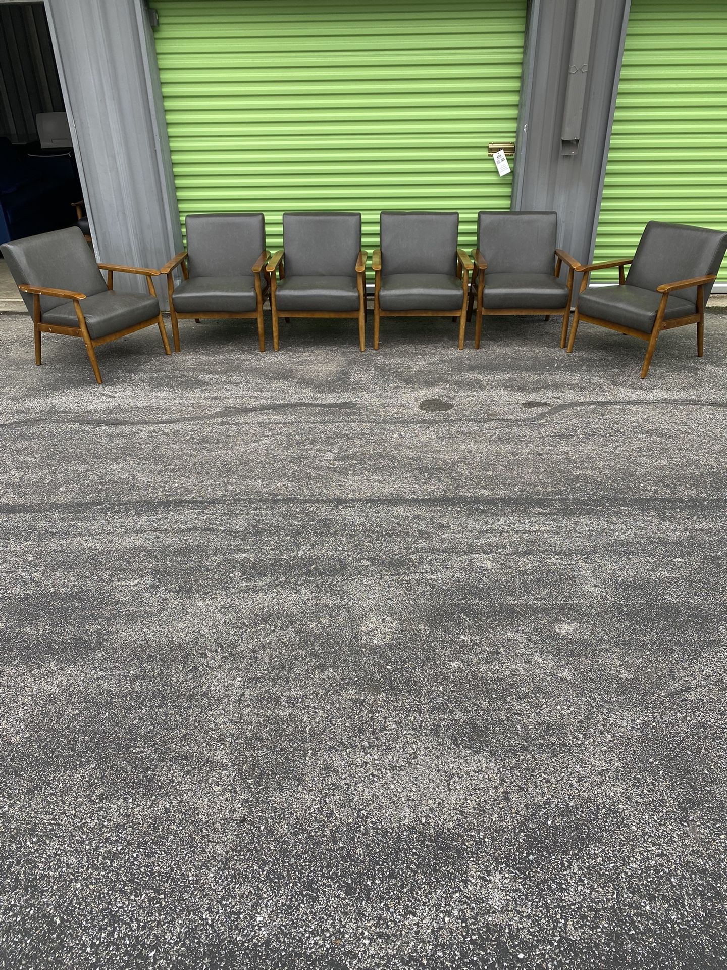 Grey Leather With Wooden Frame Accent Sofa Side Waiting Room Chair