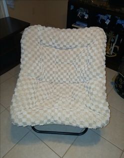 Plush Faux Fur Beige Checkered Folding  Chair