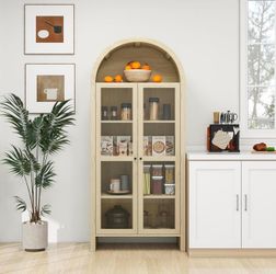 71” Tall Arched Bookshelf, Modern Wooden 5-Tier Farmhouse Bookcase with Adjustable Shelves Display Storage Cabinet