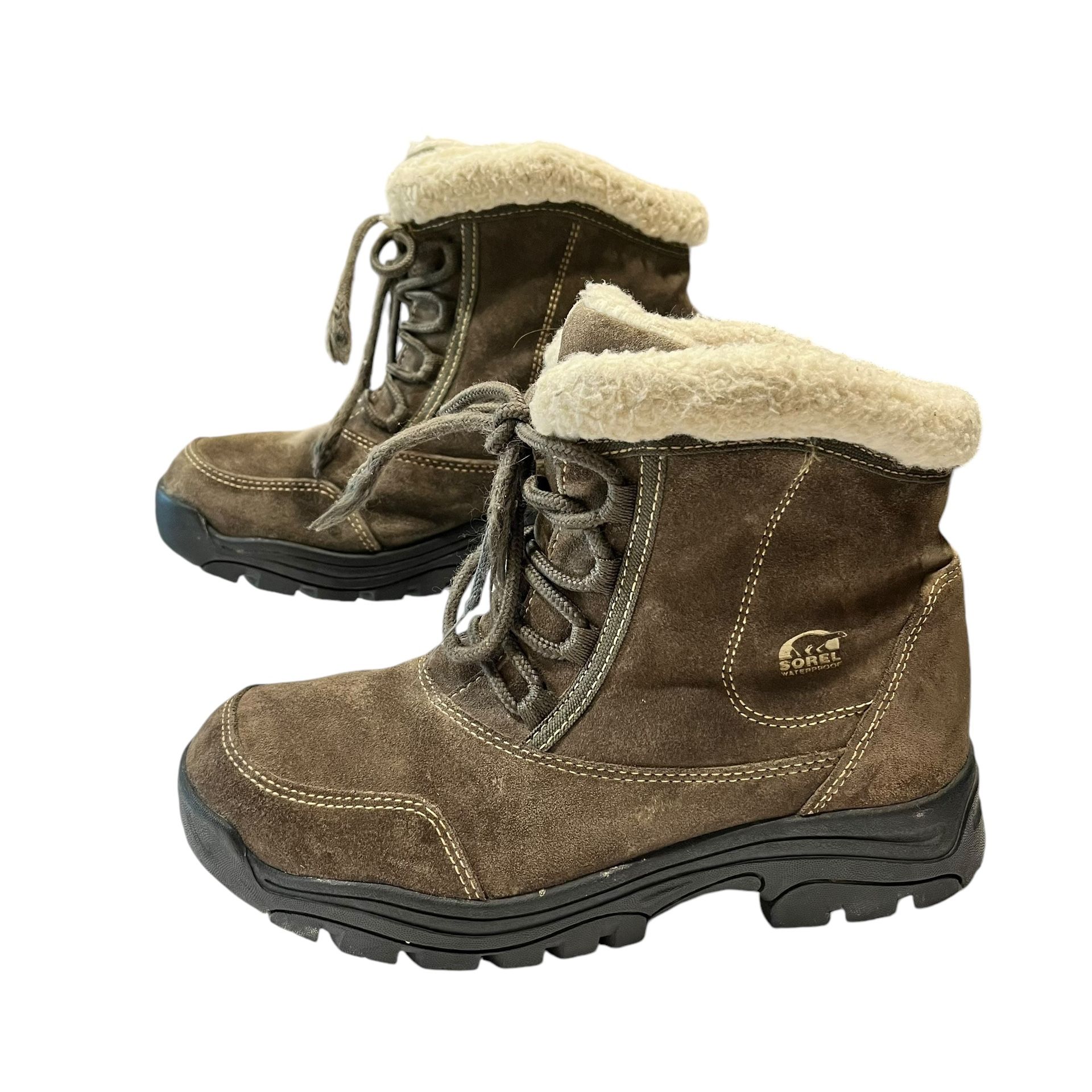 Sorel Snow Boots Winter Waterproof Fur Trim Retro Outdoor Warm Women Size 8