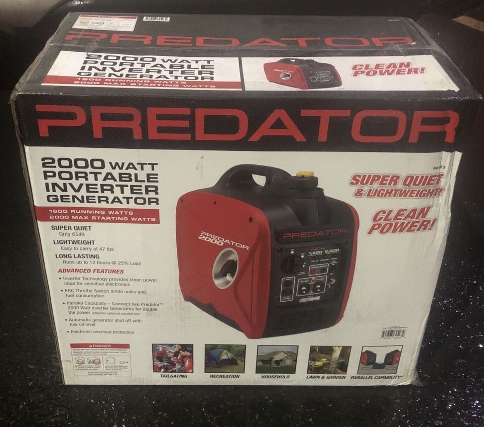 Predator 2000 Watt Portable Inverter Generator. Brand New in The Box!!