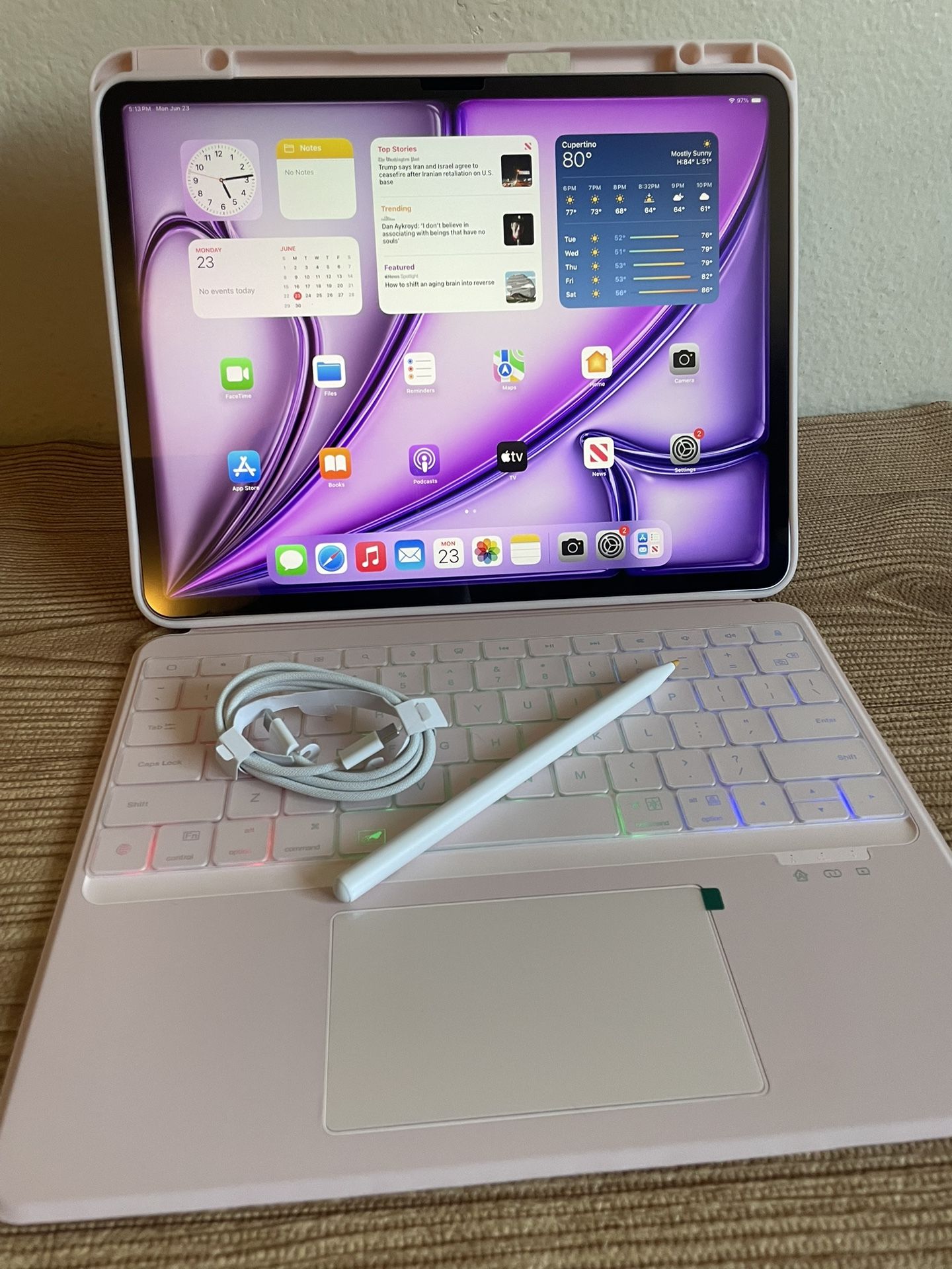 iPad Air 13” (M2 chip / 2024 / purple color) 128GB with pink keyboard case and stylus pen