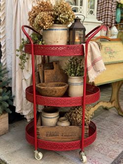 Red 3-Tier Metal Rolling Cart