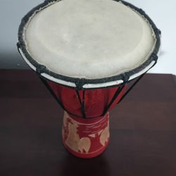 Hand-Carved African Djembe Drum with Giraffe Motif