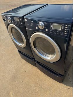 Blue color front load lg washer and lg dryer with pedestals high efficiency