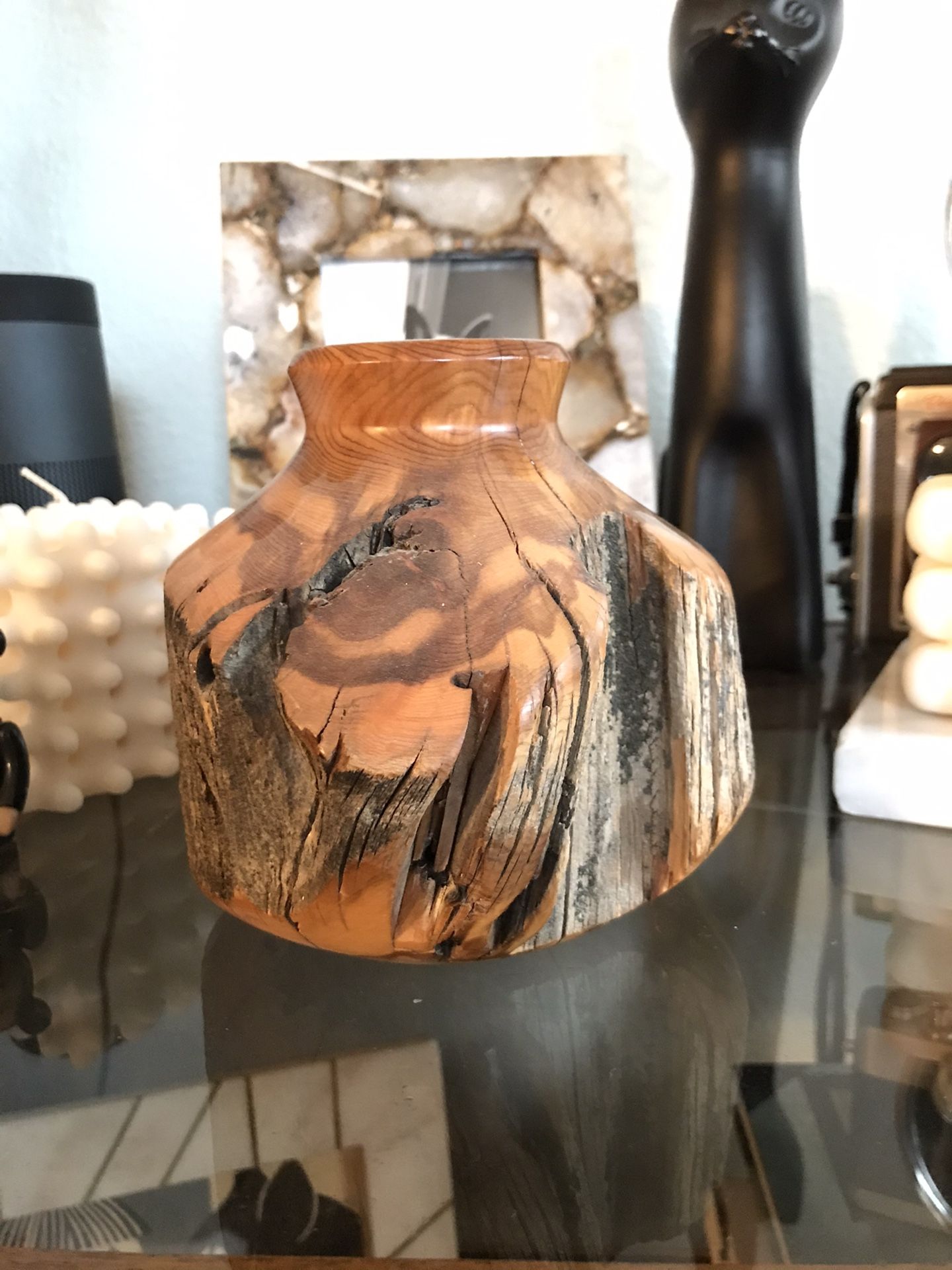 Burl wood candle holder