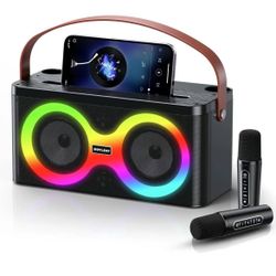 Karaoke Machine, Portable Bluetooth Speaker with 2 Wireless Microphones,Karaoke Machine for Adults & Kids,PA System Supports TWS/REC/AUX/USB/TF for Ho